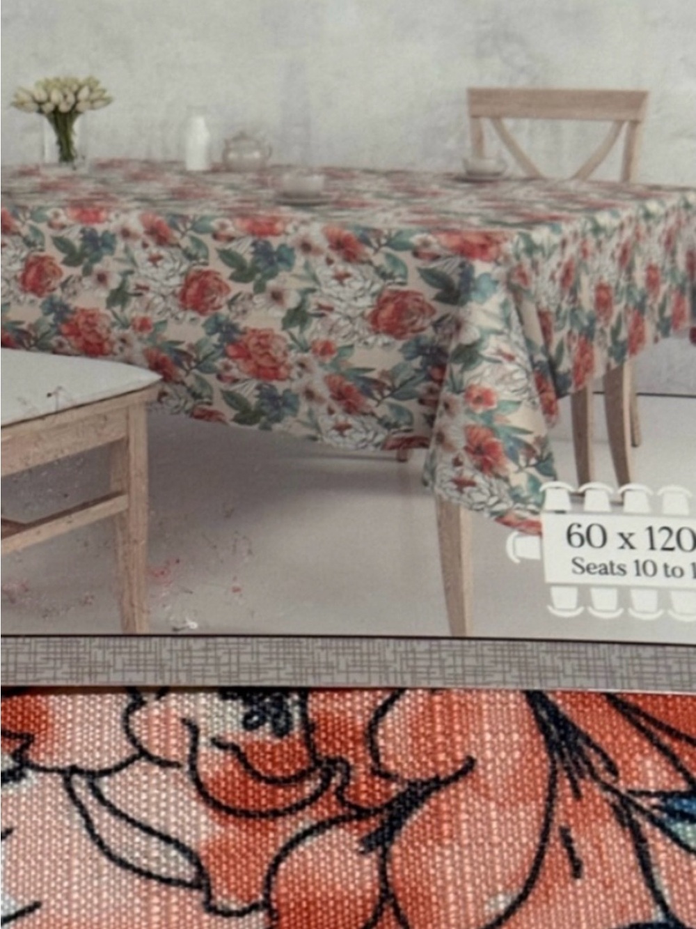 Lintex Flower Bloom Rectangular Tablecloth - Coral Floral 60” X 120”